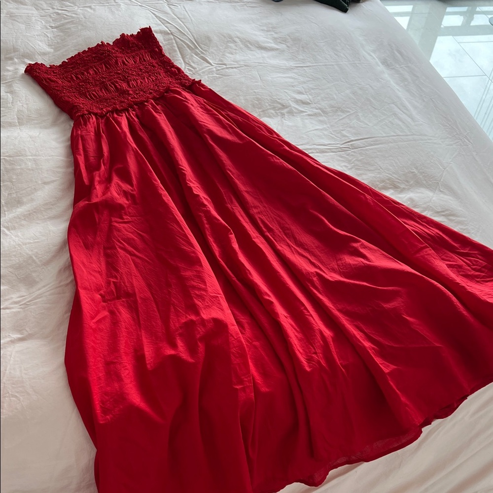 JCrew 100% cotton breezy red long strapless dress convertible into a long skirt